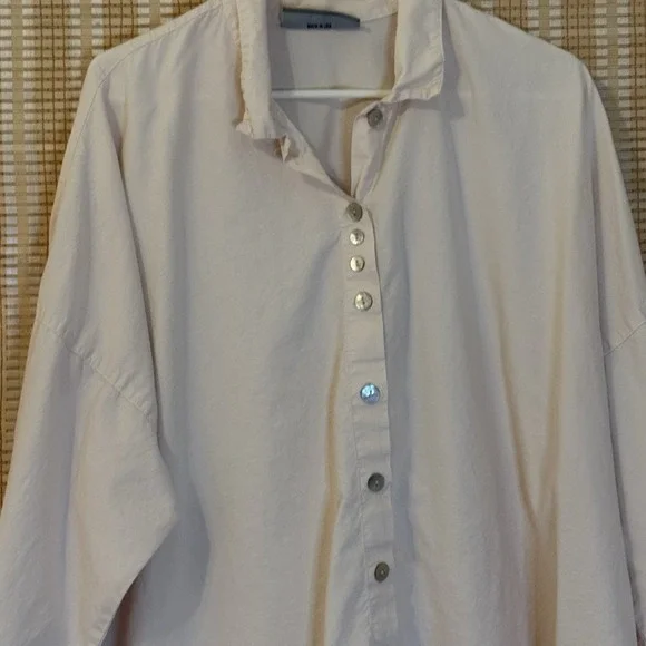 Eleven Stitch Design Womens XL Top Cream Button Up Bohemian Casual 3/4 Sleeves - Picture 2 of 8